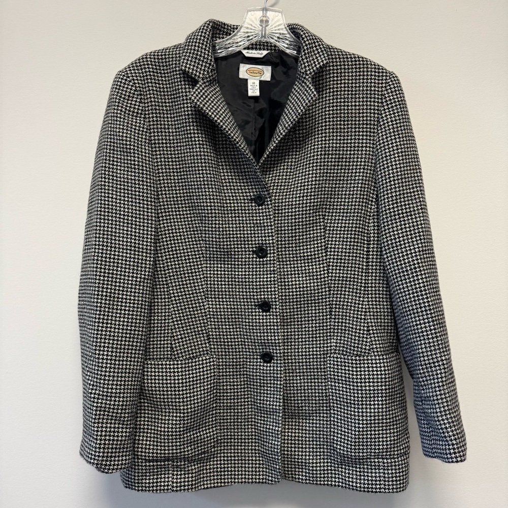 Vintage Talbots 100% Wool Houndstooth Blazer Fully Lined Black & White Size 10